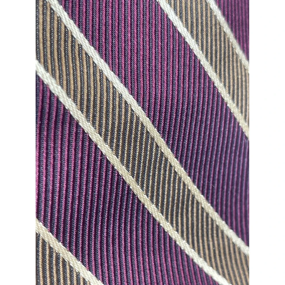 VTG Brooks Bro Basics Collegiate Stripe Necktie Vertical Repp Silk Burgundy Gold